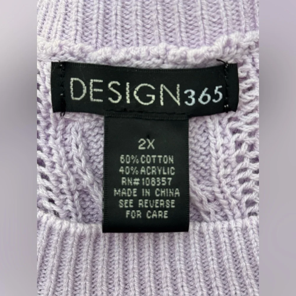 Design 365 Lilac purple Cable Knit Women's Sweater 3/4 sleeves 2X - Picture 6 of 6